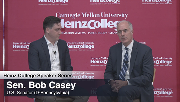 Senator Bob Casey speaking to Heinz College students